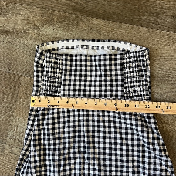 Abercrombie & Fitch Strapless Linen Blend Skort Dress in Black Gingham - Picture 5 of 7